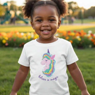Para Bebê Camiseta Infantil Unicórnio Aquarela Acredite na M