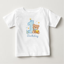 Para Bebê Camiseta Infantil Urso de 1º Aniversário – Urso Az