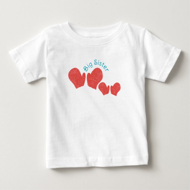 Para Bebê Camiseta Irmã Mais Velha - Tema Luvas Vermelhas (Frente)
