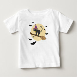 Para Bebê Camiseta Juvenil Gato Bruxa no Cabo de Vassoura, H