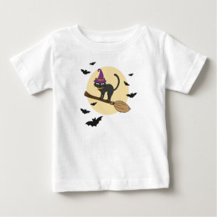 Para Bebê Camiseta Juvenil Gato Bruxa no Cabo de Vassoura, H
