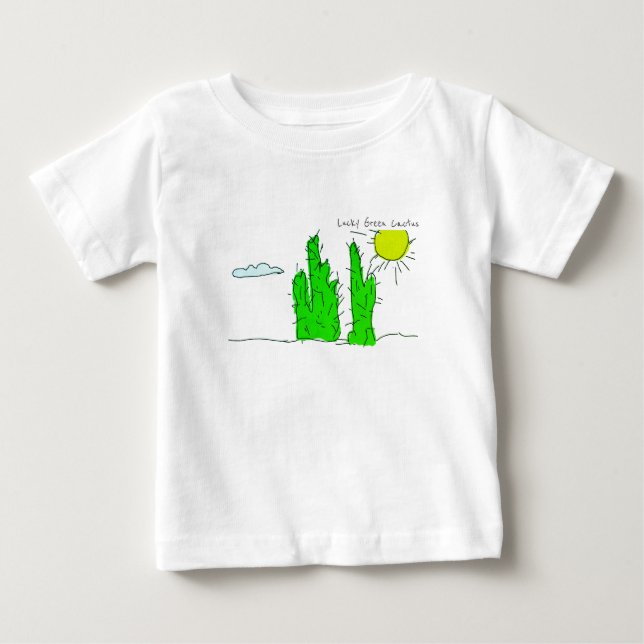 Para Bebê Camiseta Lucky Green Cactus Doodle Funky Ruffle (Frente)