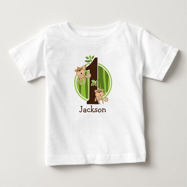 Para Bebê Camiseta Macacos da Selva de 1º Aniversário (Frente)