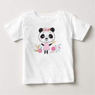 Para Bebê Camiseta Menina Rosa Panda Adorável