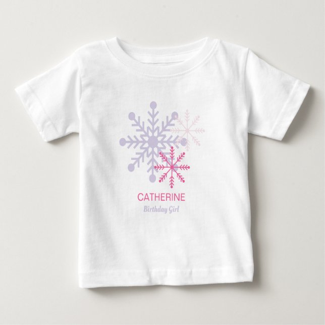 Para Bebê Camiseta Moderna de Inverno Onederland Flocos de N (Frente)