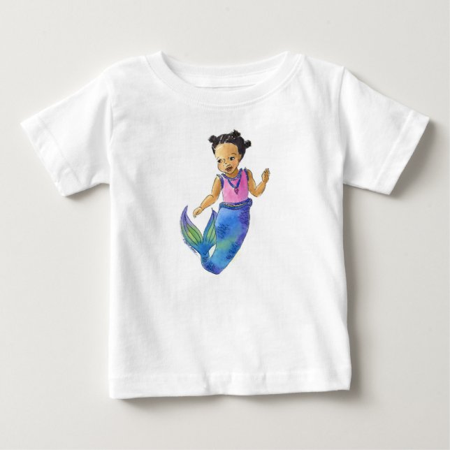 Para Bebê Camiseta Negra de Pequena Sereia (Frente)