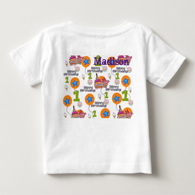 Para Bebê Camiseta Neném #1 Parabéns Primeiro Aniversário (Verso)