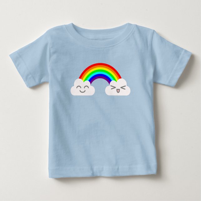 Para Bebê Camiseta Nuvens Fofas e Arco-íris (Frente)