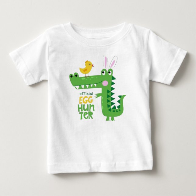 Para Bebê Camiseta Oficial de Caça de Ovos Dinosaurinho Fofo (Frente)