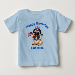Para Bebê Camiseta Patriótica Infantil Pug Cachorrinho (2g)