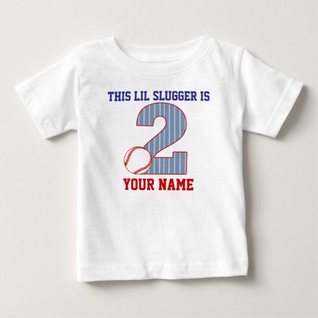 Para Bebê Camiseta Personalizada Baseball de segundo anivers (Frente)