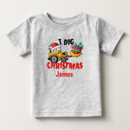 Para Bebê Camiseta Personalizada Bulldozer I Dig Christmas
