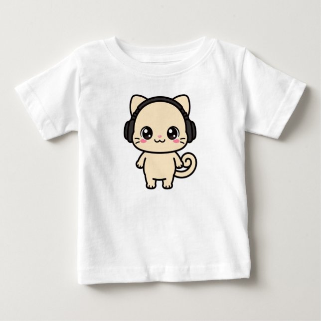 Para Bebê  Camiseta Personalizada com Gráfico de Gato Fofo | (Frente)