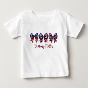 Para Bebê Camiseta Personalizada com Laço da Bandeira dos EU