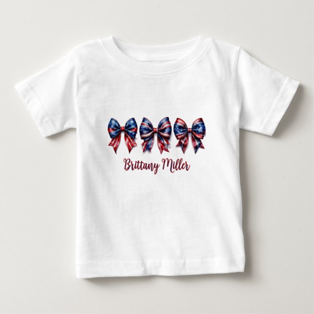 Para Bebê Camiseta Personalizada com Laço da Bandeira dos EU (Frente)