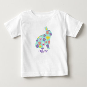 Para Bebê Camiseta Personalizada com Nome e Coelho de Páscoa