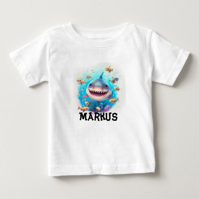 Para Bebê Camiseta personalizada de tubarão (Frente)