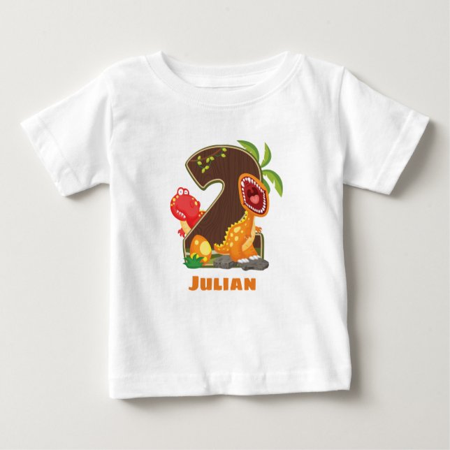 Para Bebê Camiseta Personalizada Do segundo aniversário Dino (Frente)