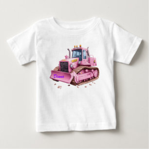 Para Bebê Camiseta Personalizada Infantil Trator Rosa