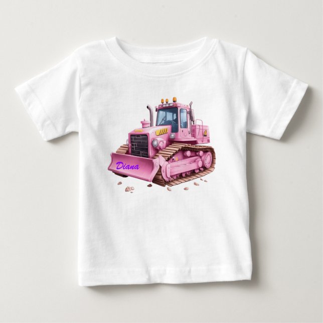 Para Bebê Camiseta Personalizada Infantil Trator Rosa (Frente)