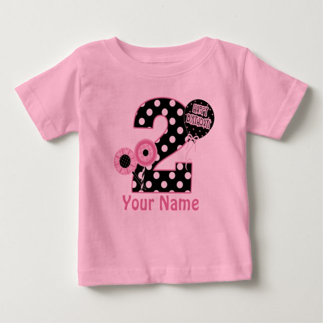 Para Bebê Camiseta Personalizada Preta-Rosa-segundo aniversá (Frente)
