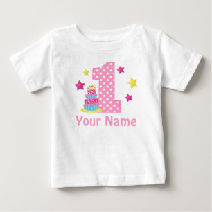 Para Bebê Camiseta personalizada rosa-primeiro aniversario B