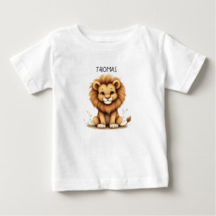Para Bebê Camiseta Personalizada "Thomas" Leãozinho Fofo