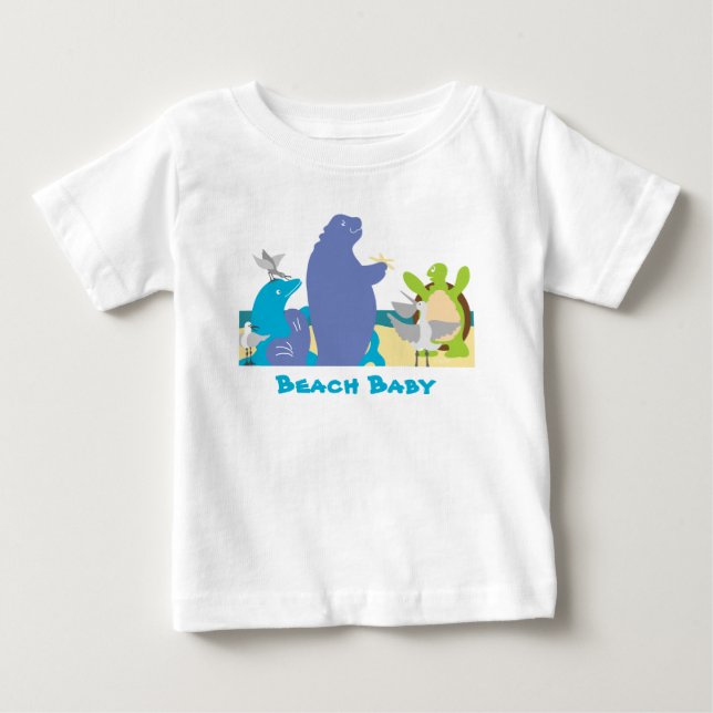 Para Bebê Camiseta Praia Animais Marinhos (Frente)
