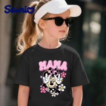 Camiseta Preta Minnie Mouse Mama Sinal de Paz Flor