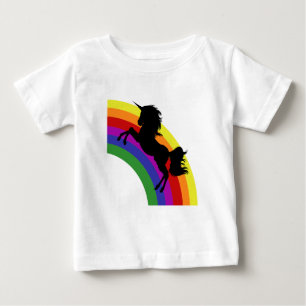 Para Bebê Camiseta Preta Unicórnio Rainbow Baby T-Shirt