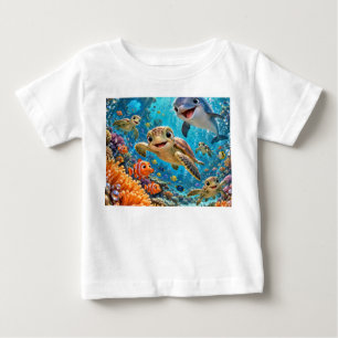 Para Bebê Camiseta Recife de Desenho Animado Subaquático