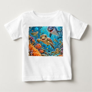 Para Bebê Camiseta Recife de Desenho Animado Subaquático