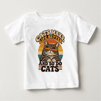 Para Bebê Camiseta Retro 'Gatos Tornam a Vida Melhor'