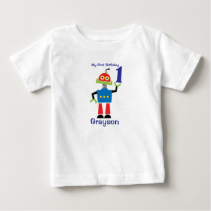 Para Bebê Camiseta Robô 1º Aniversário