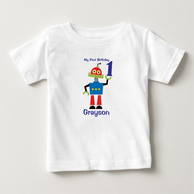 Para Bebê Camiseta Robô 1º Aniversário (Frente)