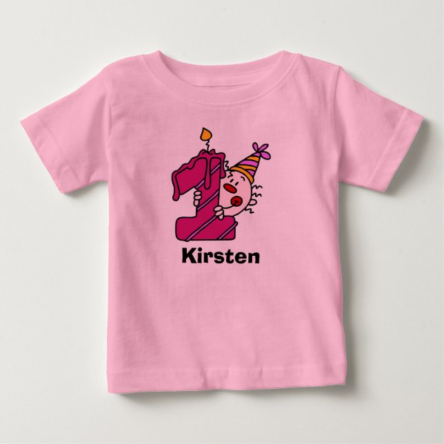 Para Bebê Camiseta rosa Palhaçada Primeiro Bithday (Frente)