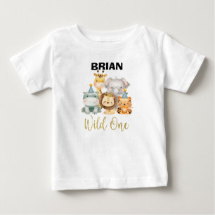 Para Bebê Camiseta Safari Animal Selvagem de Um Aniversário