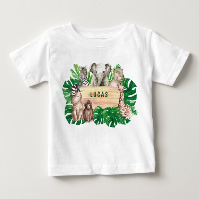 Para Bebê Camiseta Selva de Um primeiro aniversario Selvagem (Frente)