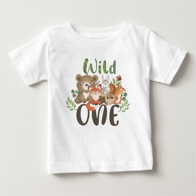 Para Bebê Camiseta Selvagem de Animais da Floresta de Um pri (Frente)