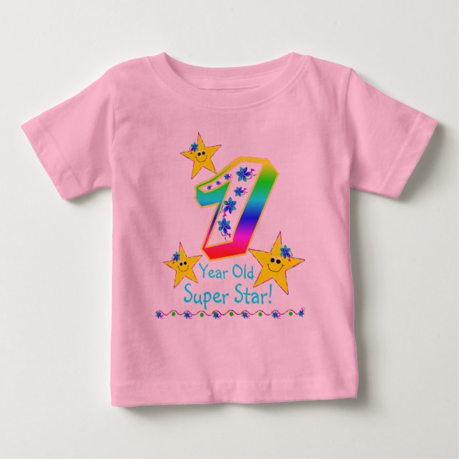 Para Bebê Camiseta Super Star de 1 ano (Frente)