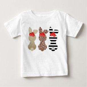 Para Bebê Camiseta Trio de Coelho Páscoa