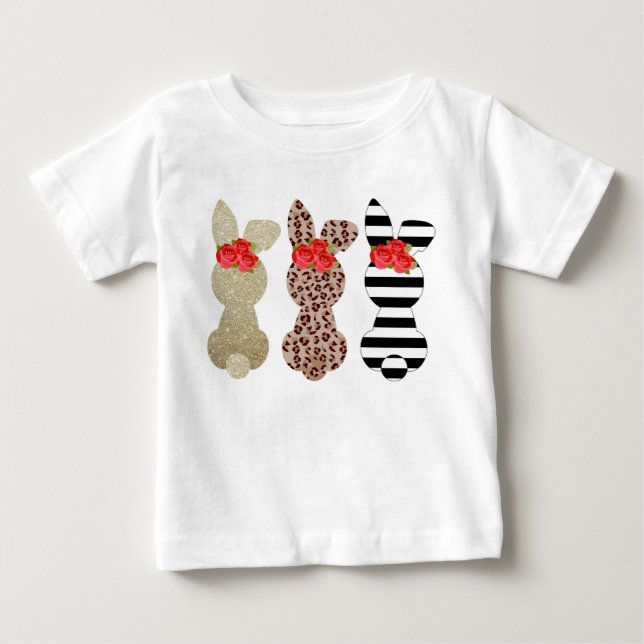 Para Bebê Camiseta Trio de Coelho Páscoa (Frente)