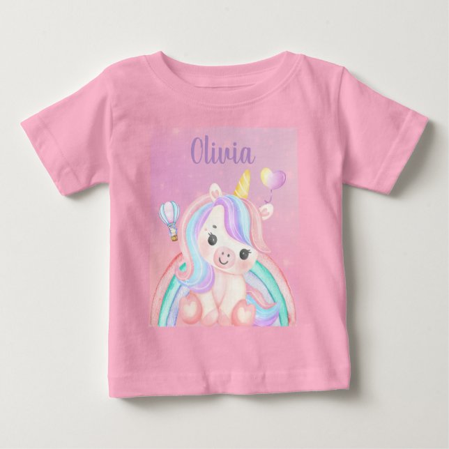 Para Bebê Camiseta Unicórnio Aniversário Menina – Nome Perso (Frente)