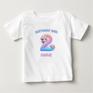 Para Bebê Camiseta Unicórnio Menina de 2º Aniversário Nome P
