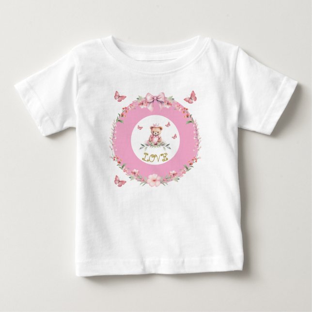 Para Bebê Camiseta Ursinhos & Borboletas  (Frente)