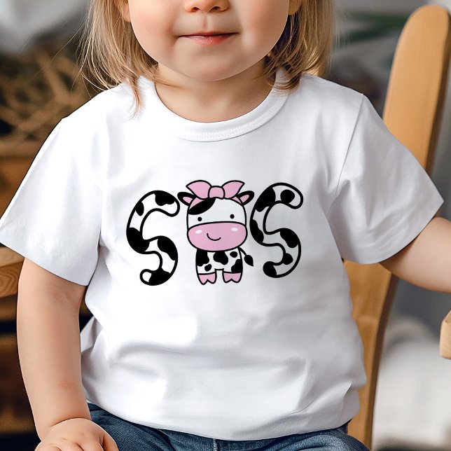 Para Bebê Camiseta Vaca Menina Irmã Sis - Aniversário Infant (Criador carregado)