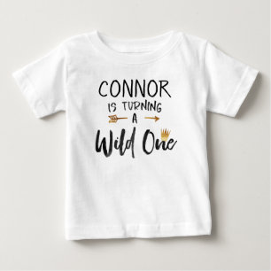 Para Bebê Camiseta Wild One Dourada Crown primeiro aniversar