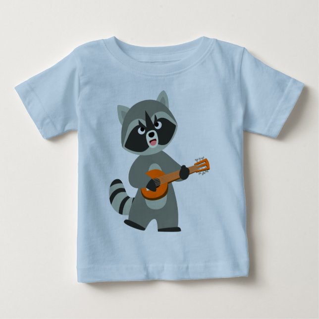 Para Bebê Caricatura Bonita Raccoon Tocando Camiseta Banjo B (Frente)