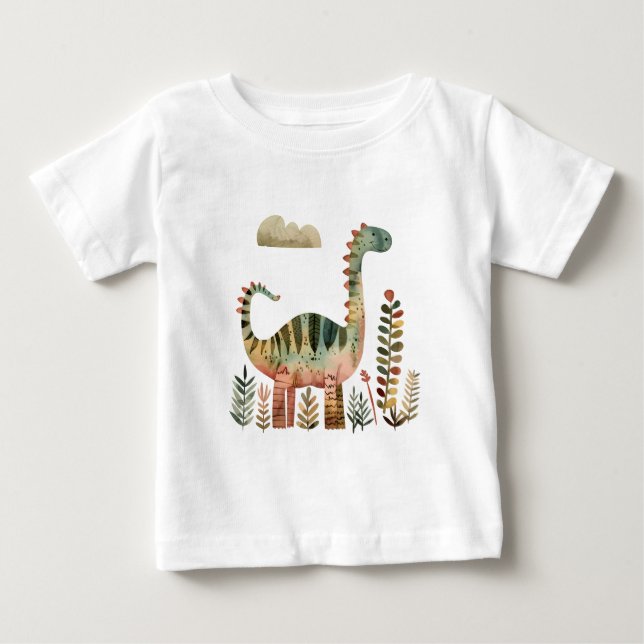 Para Bebê Cena de Dinossauro com Folhas – Camiseta de Dinoss (Frente)