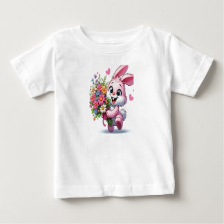 Para Bebê Coelhinho Rosa Adorável com Camiseta Menina Flores